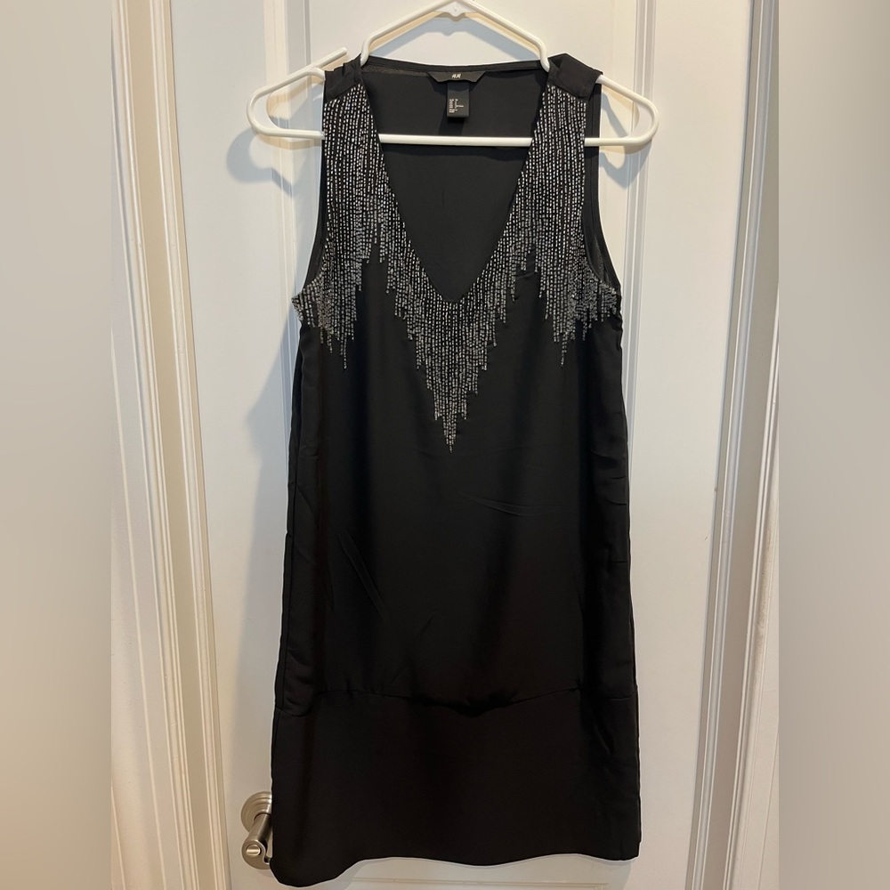 H&M beaded detail black dress, size 6